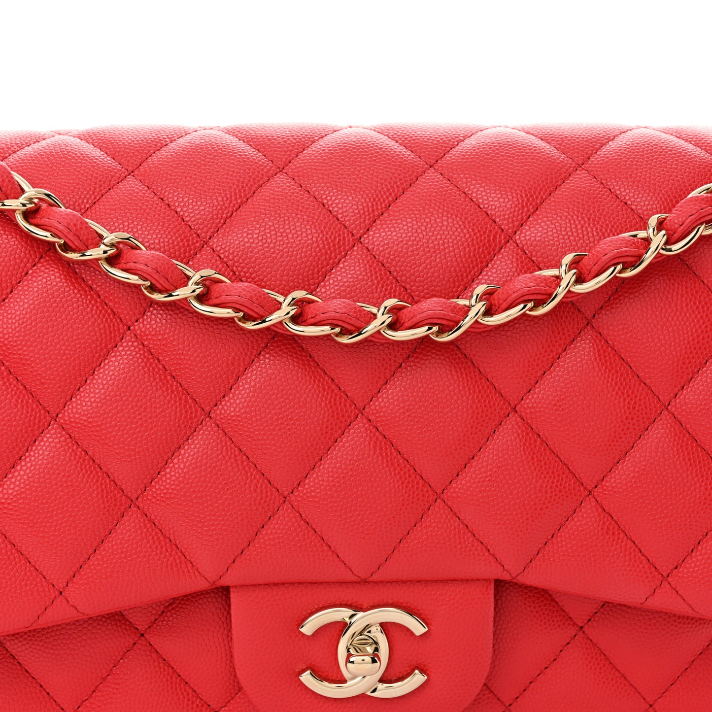 Caviar Quilted Jumbo Double Flap Red
