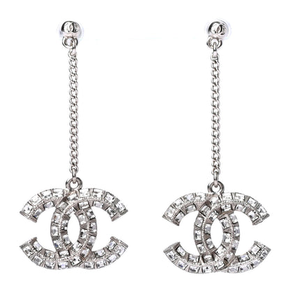 Chanel Baguette Crystal CC Drop Earrings Silver 1 of 4