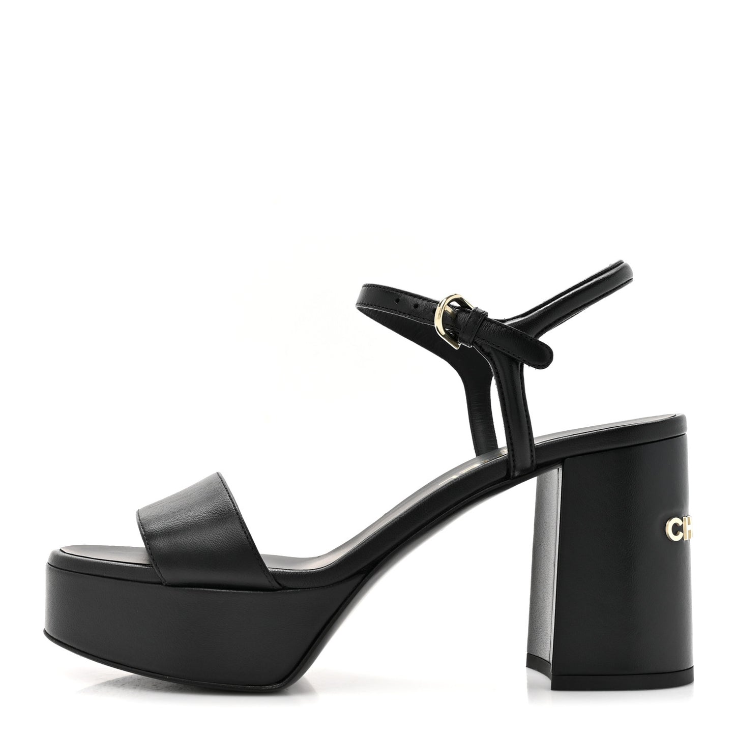 Lambskin Logo Platform Sandals 38 Black