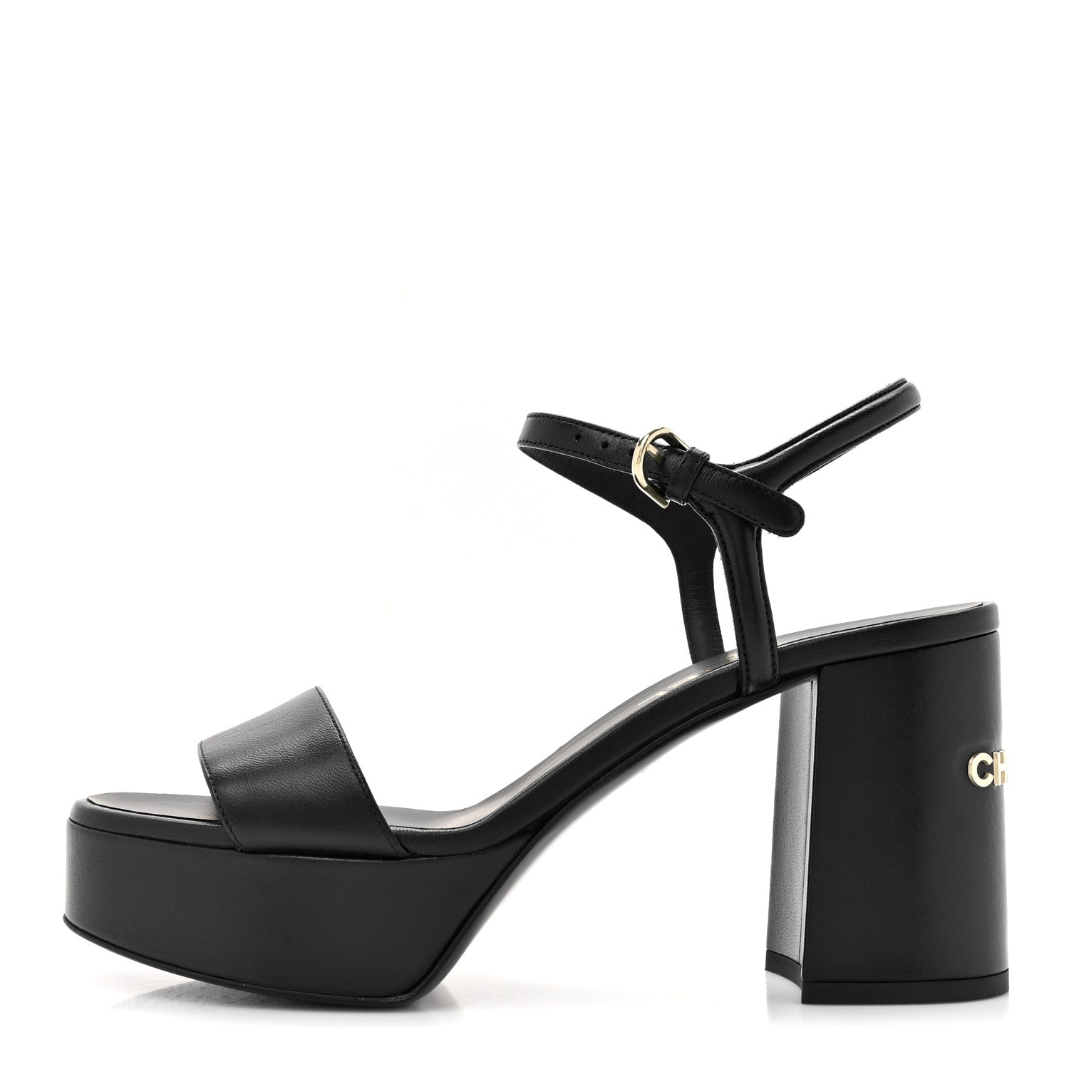 Chanel Lambskin Logo Platform Sandals 38 Black 1 of 9