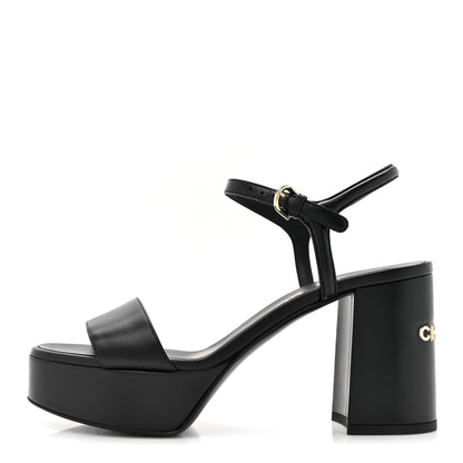 Chanel Lambskin Logo Platform Sandals 38 Black 1 of 9