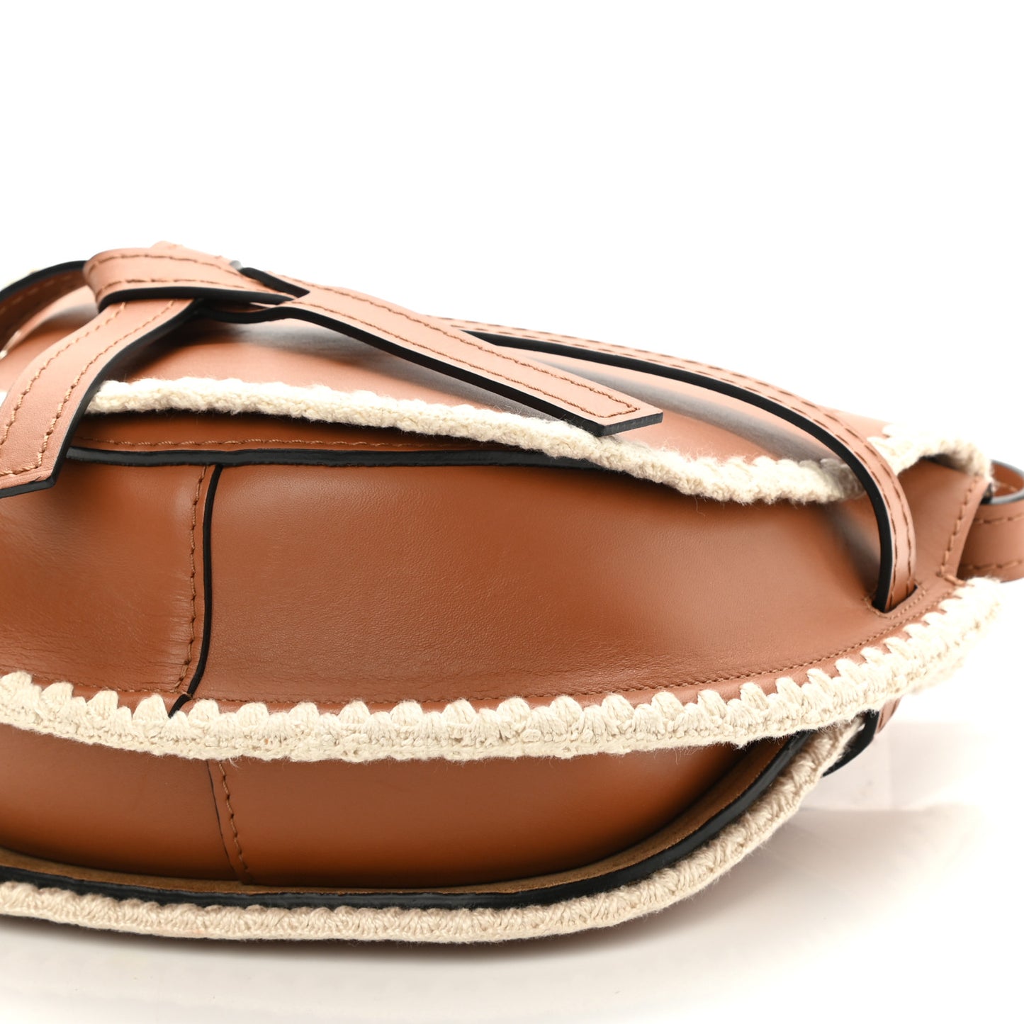 Calfskin Crochet Trim Small Gate Crossbody Bag Tan