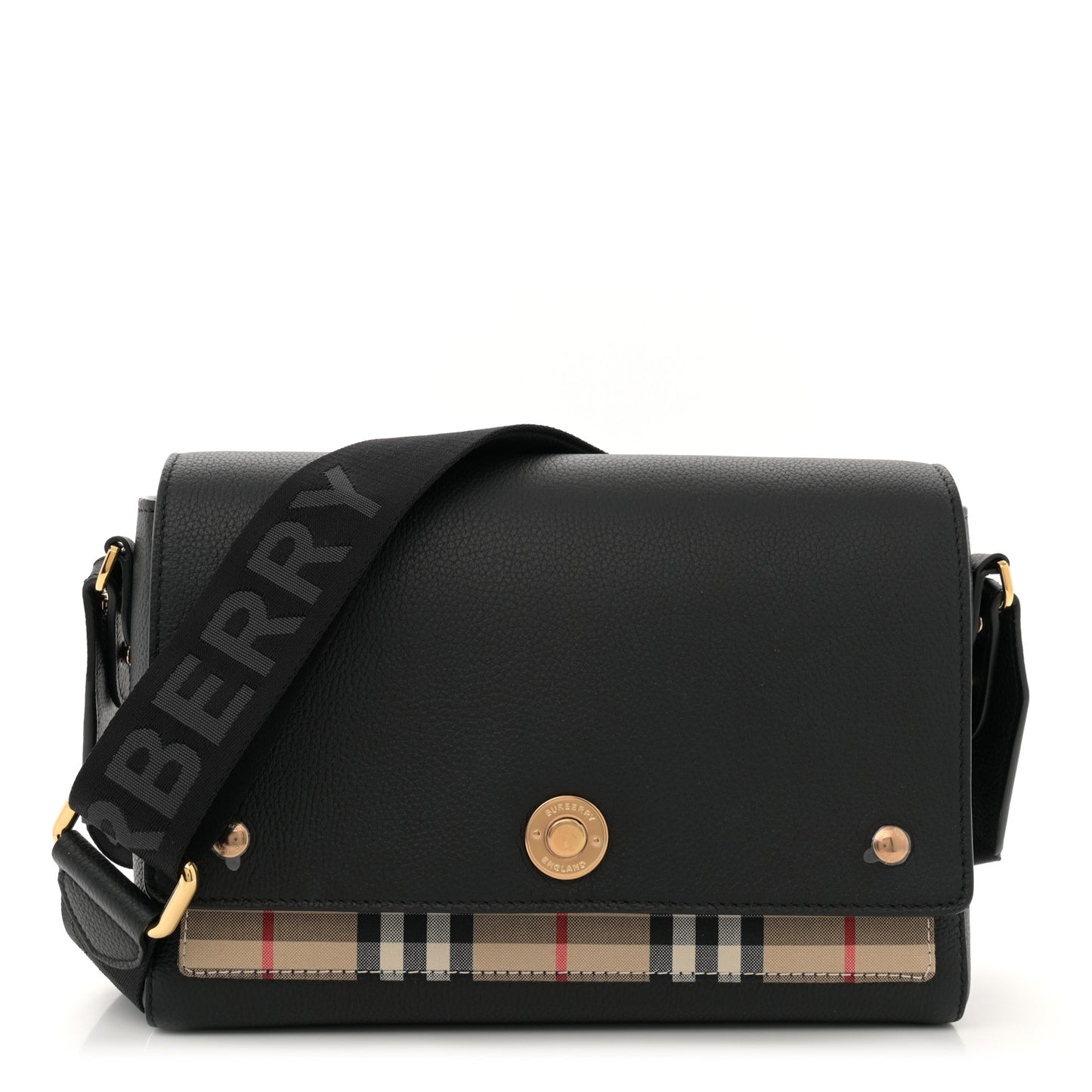 Grainy Calfskin Vintage Check Note Crossbody Bag Black