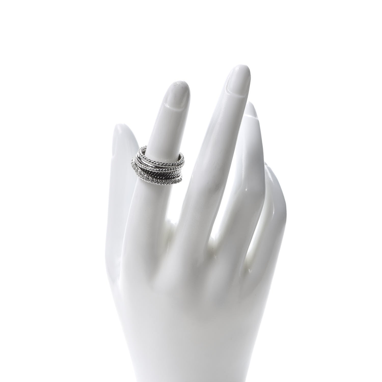 David Yurman Sterling Silver 14K White Gold Diamond 11mm Wide Crossover Cable Ring 51 5.75 2 of 4