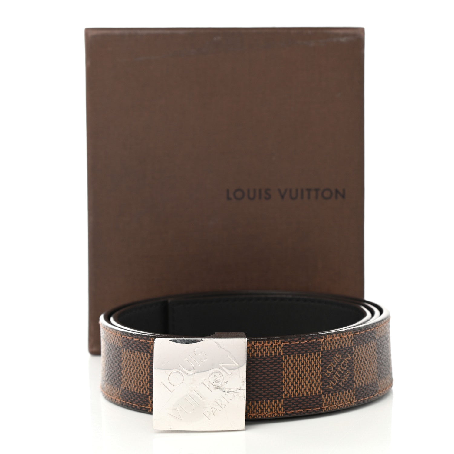 Louis Vuitton Damier Ebene LV Paris Buckle Belt 80 32 Silver 6 of 6