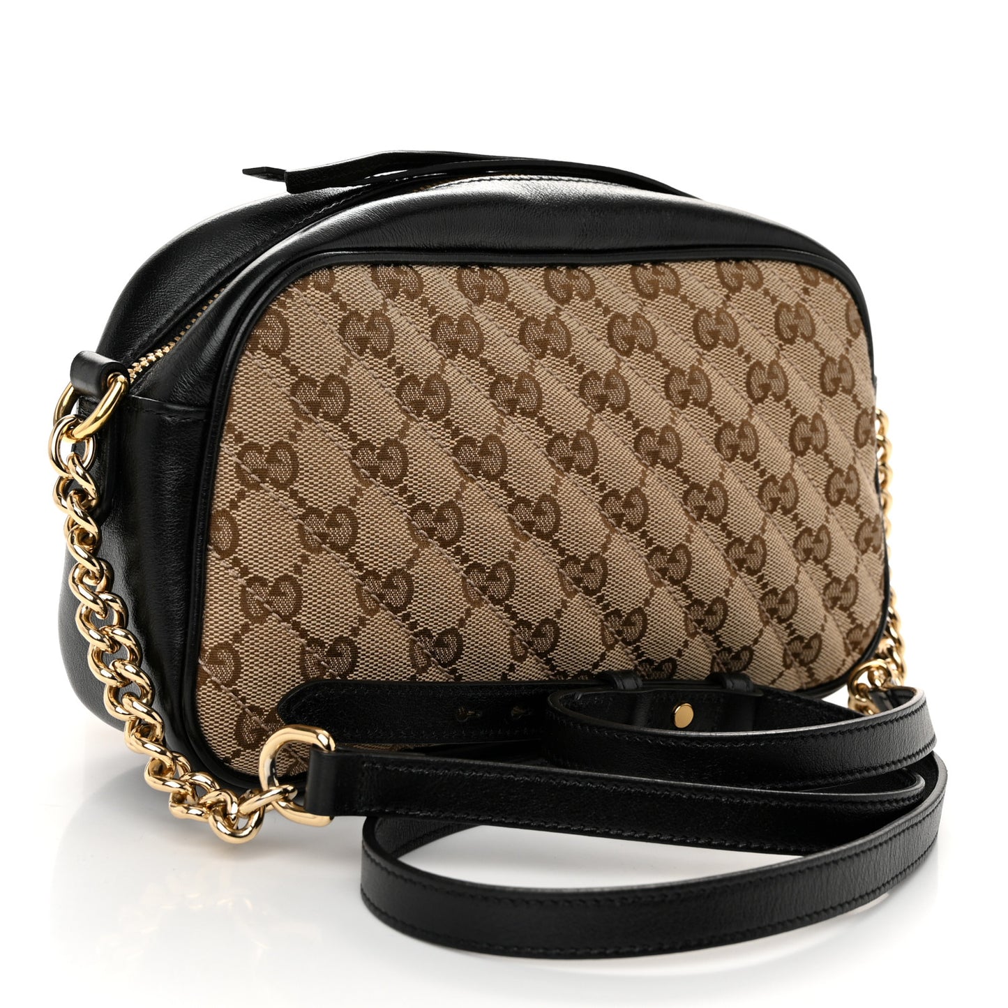 Monogram Matelasse Diagonal Small GG Marmont Chain Shoulder Bag Beige Black