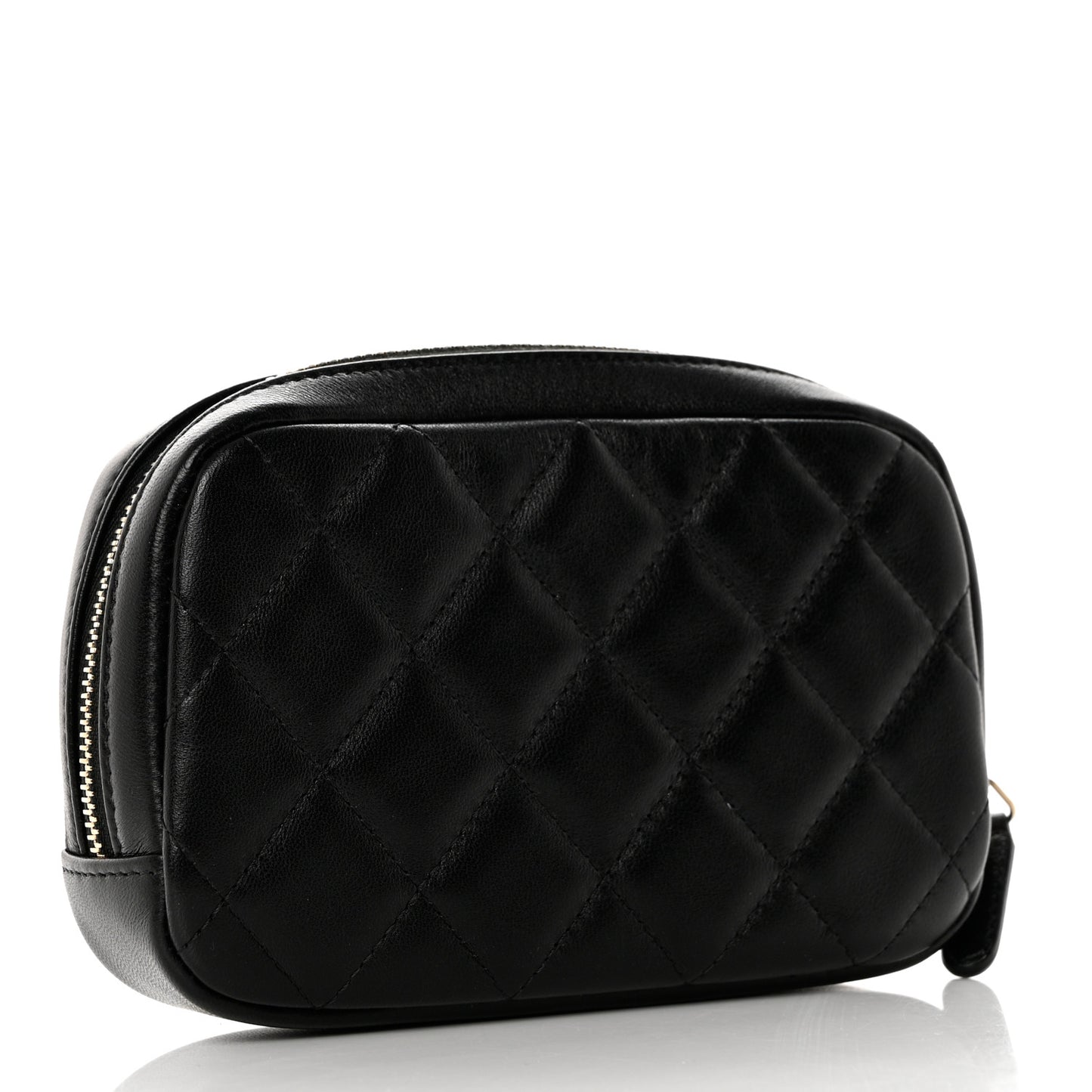 Lambskin Quilted Small Curvy Pouch Cosmetic Case Black