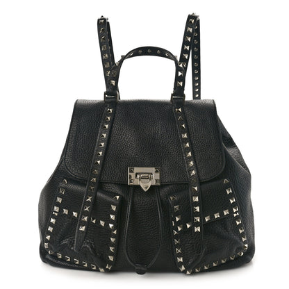 Valentino Garavani Pebbled Calfskin Rockstud Double Pocket Backpack Black 1 of 8