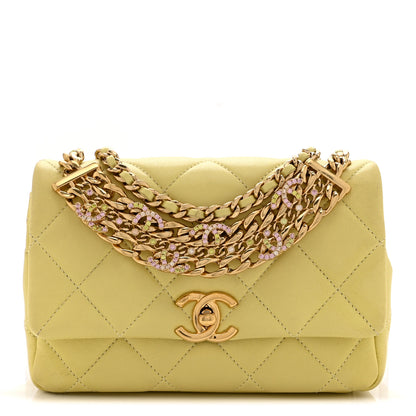 Chanel Lambskin Quilted Mini CC Crystal Logo Chain Flap Yellow 1 of 11