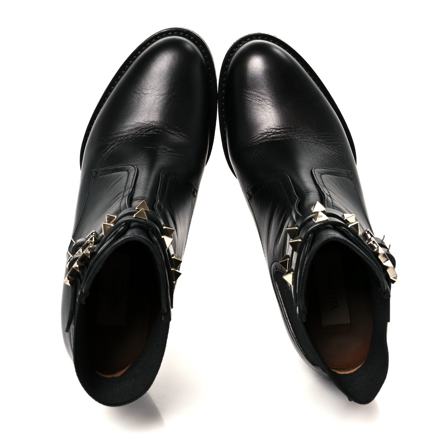 Calfskin Rockstud Double Buckle Beatle Chelsea 70mm Ankle Boots 37.5 Black