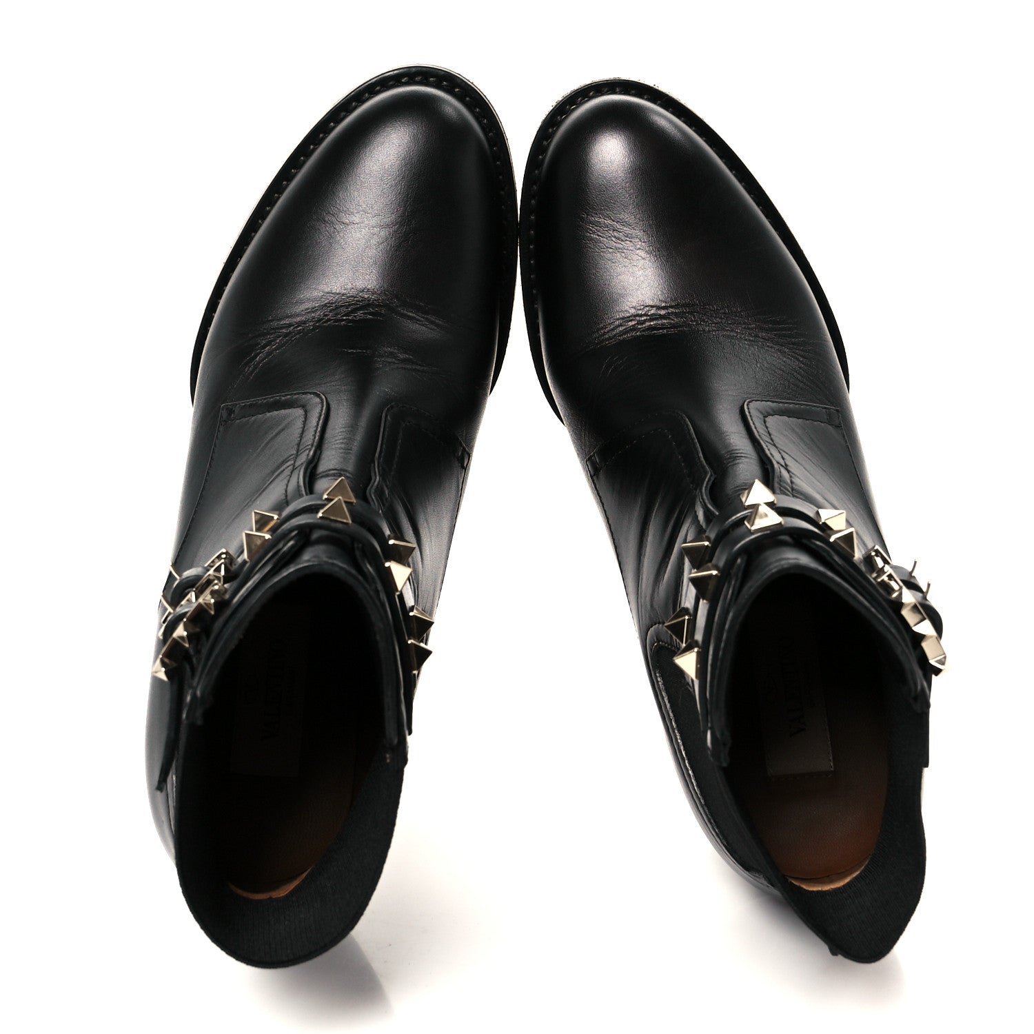 Valentino Garavani Calfskin Rockstud Double Buckle Beatle Chelsea 70mm Ankle Boots 37.5 Black 2 of 10