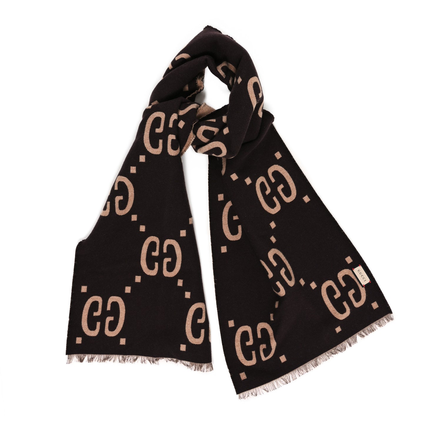 Wool Silk Monogram Jumbo GG Freedom Scarf Dark Brown Beige