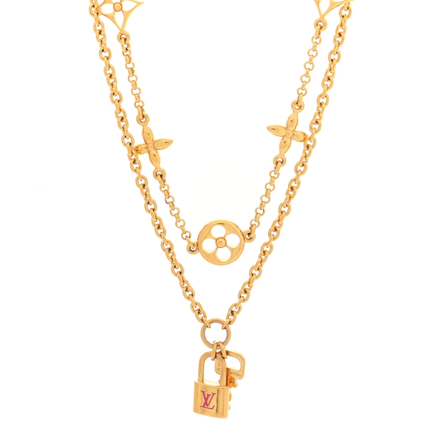 Metal Monogram LV Iconic Charms Necklace Gold