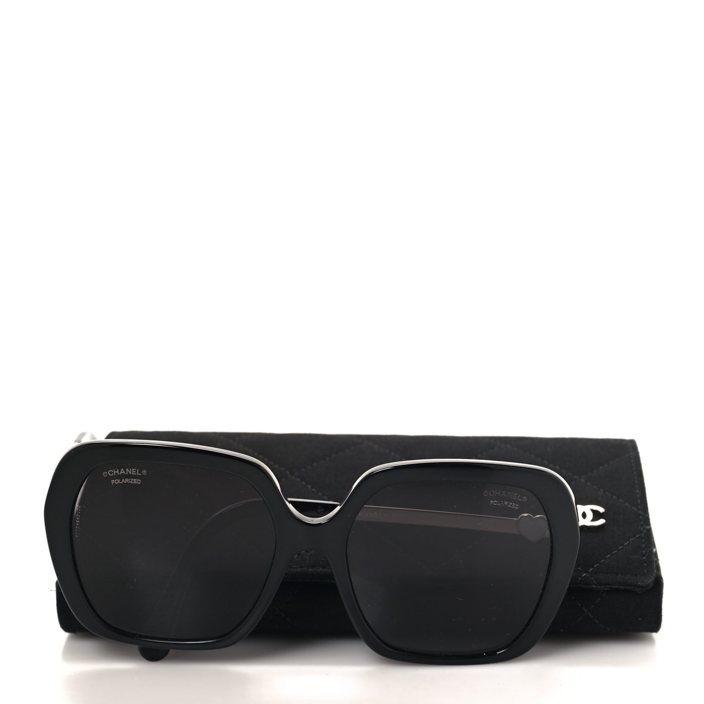 Acetate Polarized Square CC Heart Sunglasses 5521 Black White