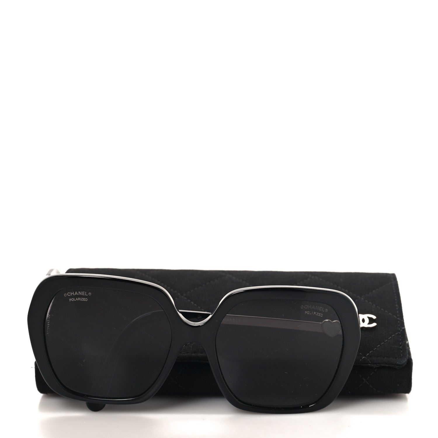 Chanel Acetate Polarized Square CC Heart Sunglasses 5521 Black White 8 of 8