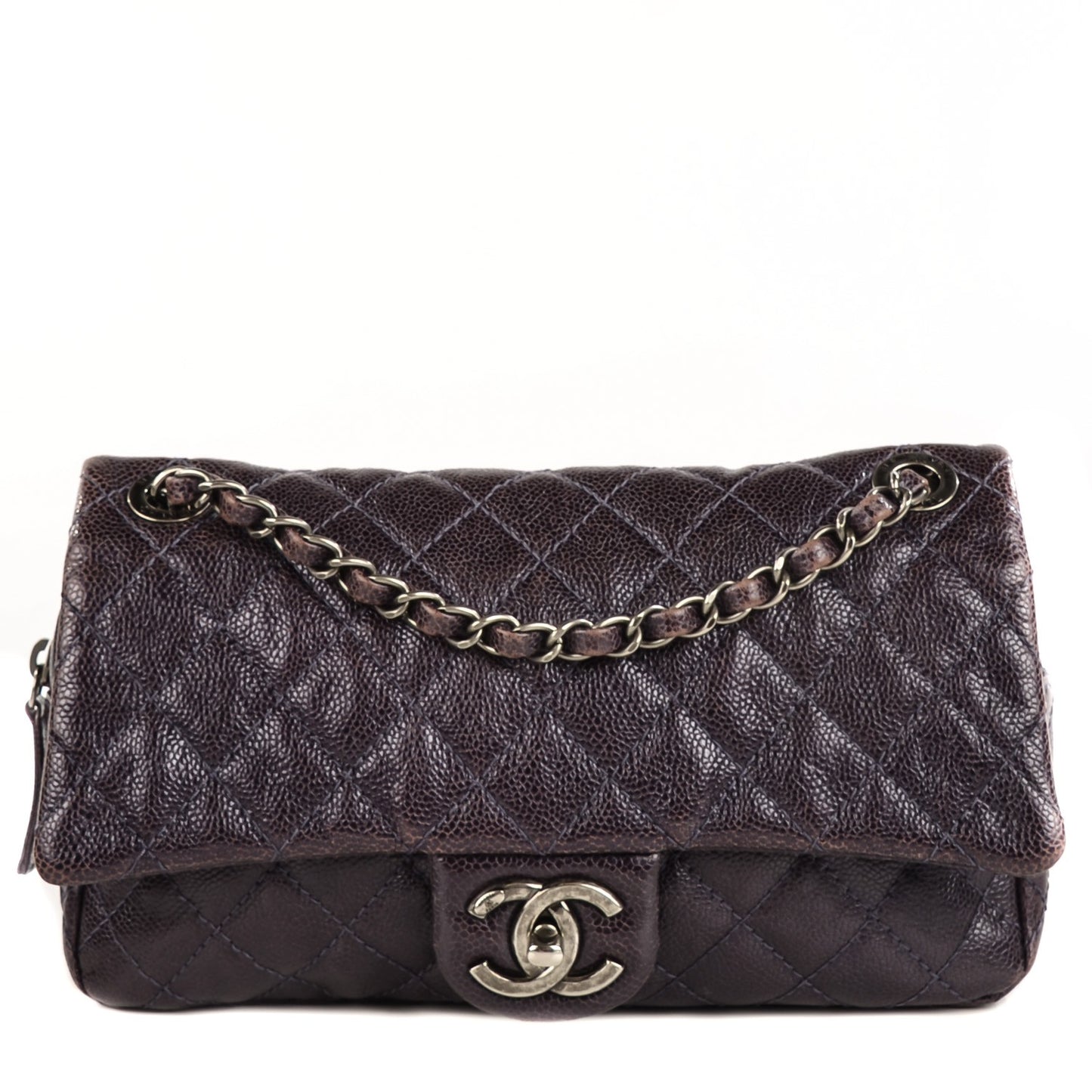 Iridescent Caviar Quilted Small Chic Flap Dark Purple