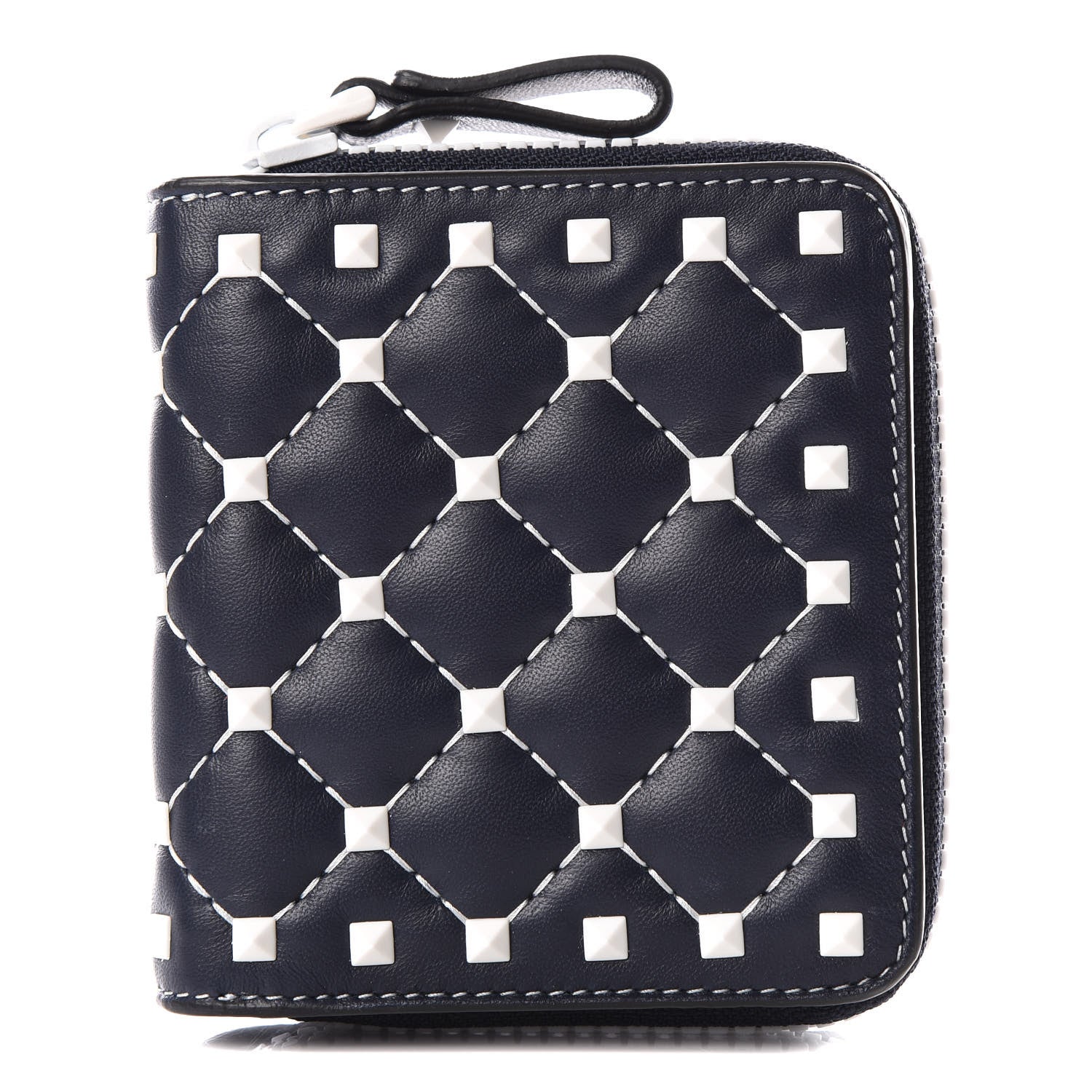 Valentino Garavani Nappa Free Rockstud Spike Compact Zip Around Wallet Marine 1 of 8