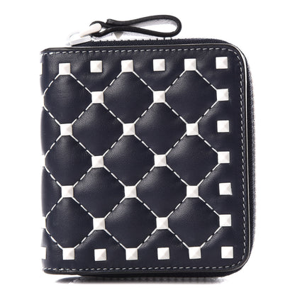 Valentino Garavani Nappa Free Rockstud Spike Compact Zip Around Wallet Marine 1 of 8