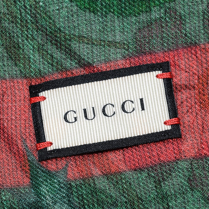 Gucci Wool Silk Floral Web Square Scarf Ivory Dark Green 4 of 6