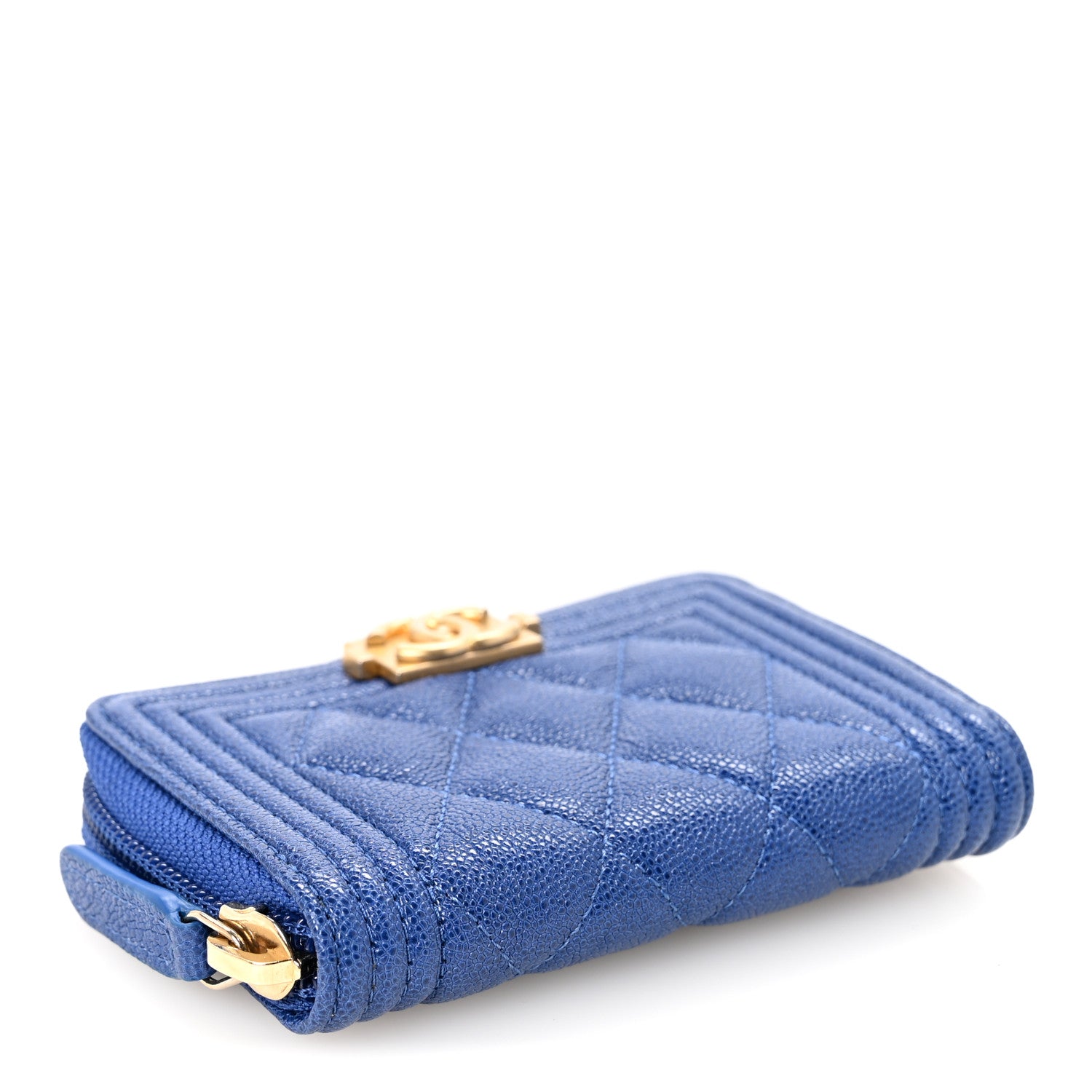 Chanel Caviar Quilted Boy Zip Around Coin Purse Wallet Blue 4 of 8