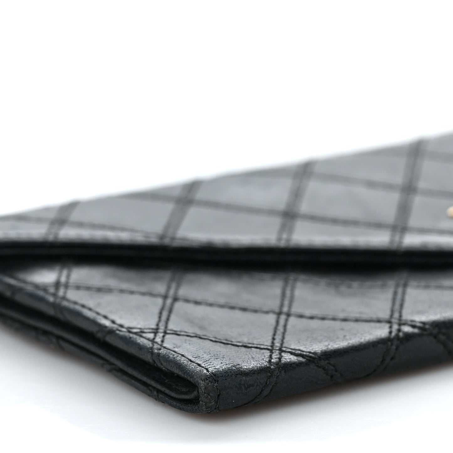 Lambskin Diamond Stitched Envelope Long Flap Wallet Black