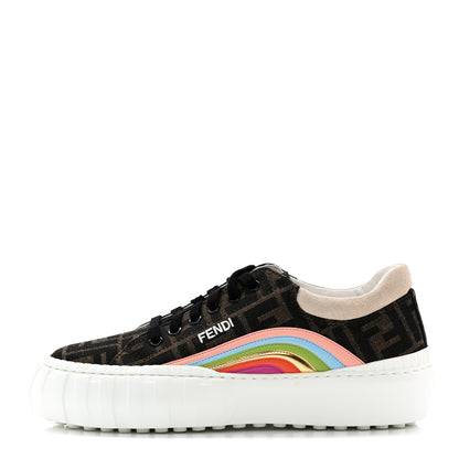 Fendi Fabric Jacquard FF Rainbow Womens Fendi Force Low-Top Sneakers 39 Tobacco Black White Multicolor 1 of 11