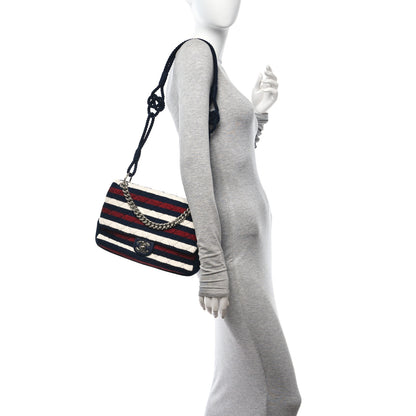 Chanel Jersey Felt Quilted Flap Burgundy White Blue 2 of 10