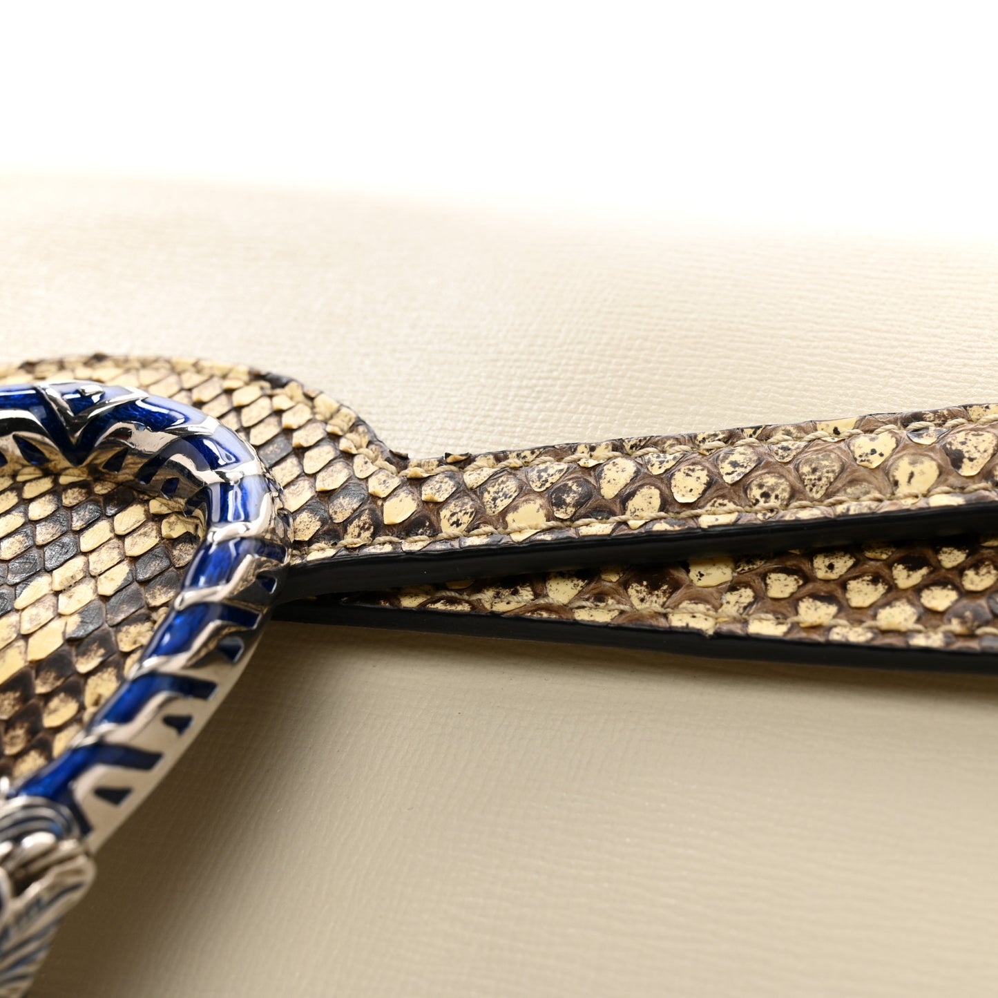 Calfskin Snakeskin Enamel Small Dionysus Shoulder Bag White Beige Electric Blue