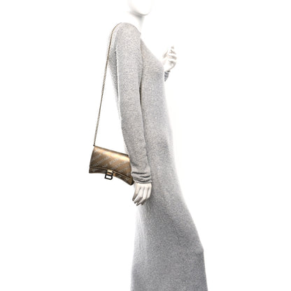 Balenciaga Metallic Smooth Calfskin Crystal Diagonal Allover Logo Hourglass Wallet Light Gold Crystal 3 of 9