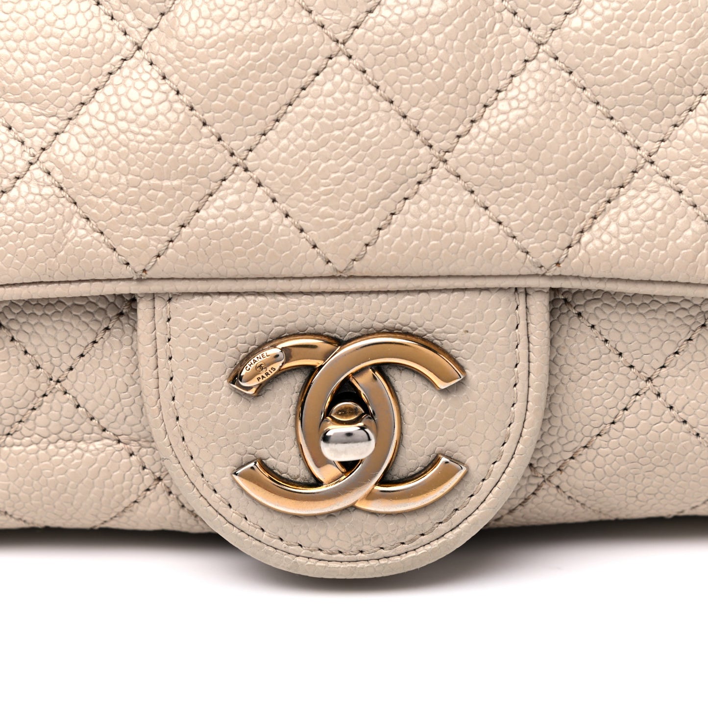 Crumpled Grained Calfskin Quilted Small Shiva Flap Beige