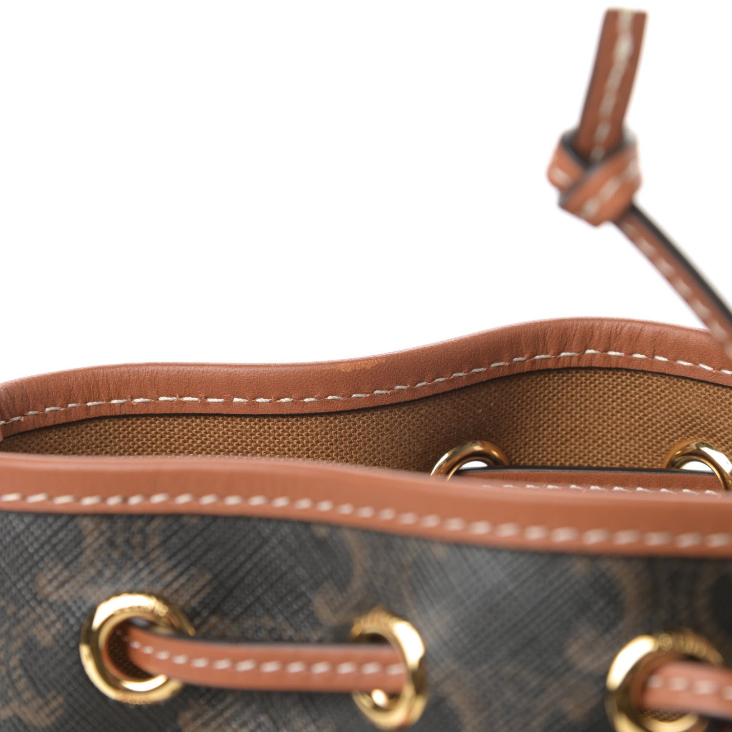 Celine Triomphe Canvas Calfskin Small Drawstring Bucket Bag Tan 11 of 12