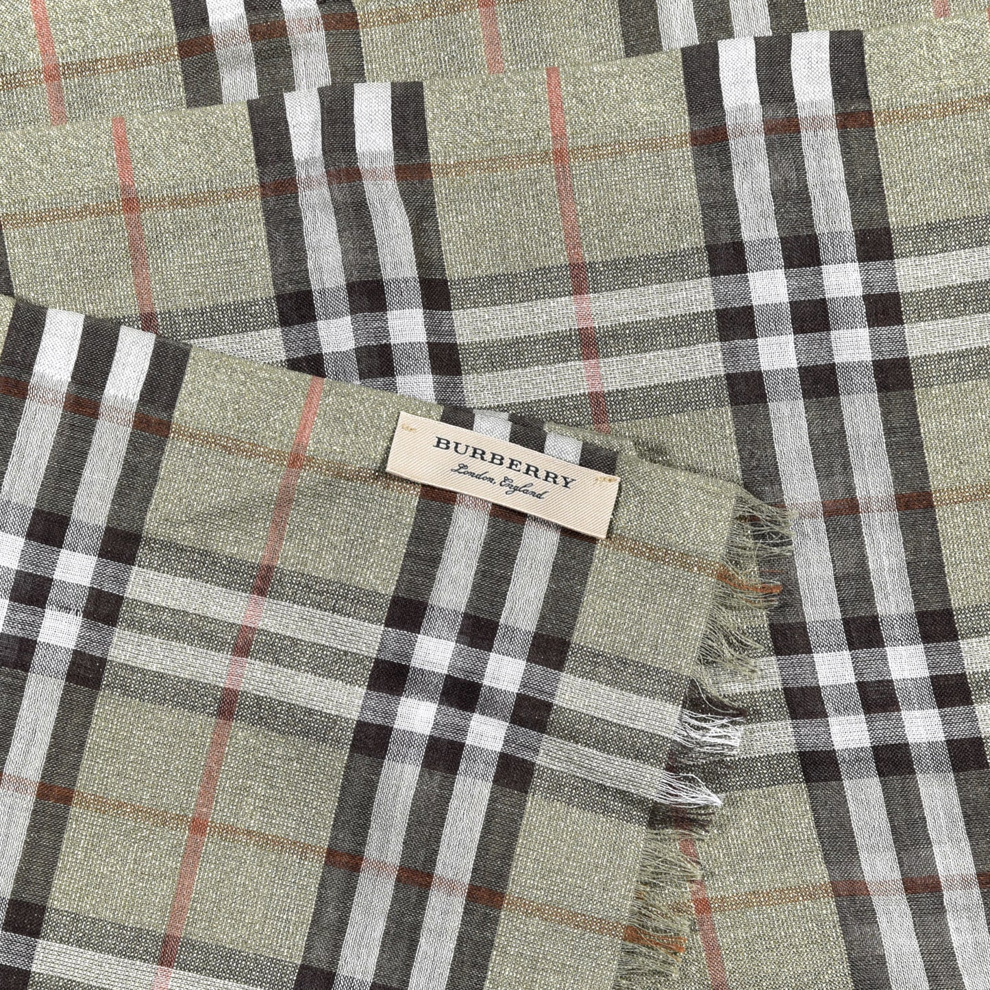 Metallic Wool Silk Gauze Vintage Check Scarf Pale Powder Green
