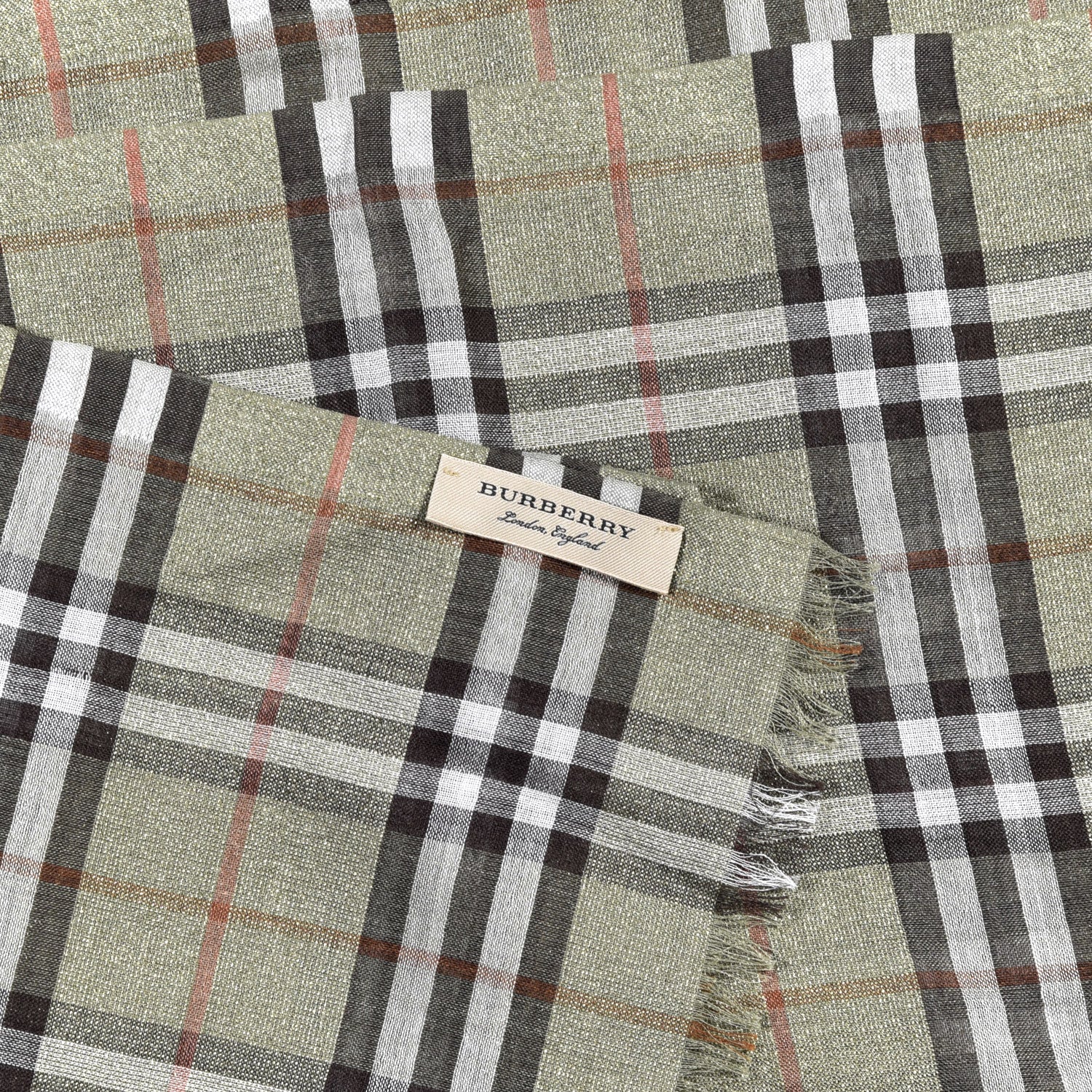 Burberry Metallic Wool Silk Gauze Vintage Check Scarf Pale Powder Green 3 of 4
