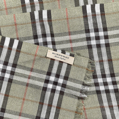 Burberry Metallic Wool Silk Gauze Vintage Check Scarf Pale Powder Green 3 of 4