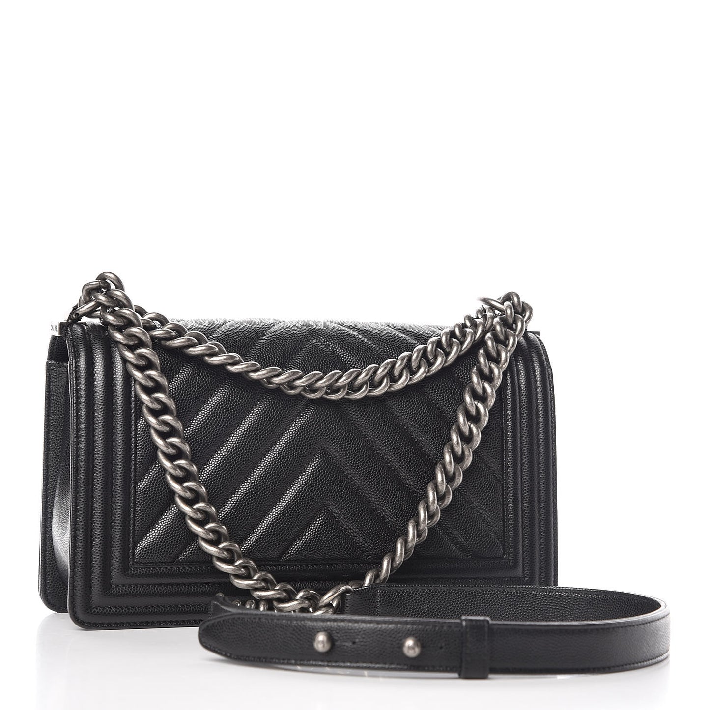 Caviar Chevron Quilted Medium Boy Flap Black