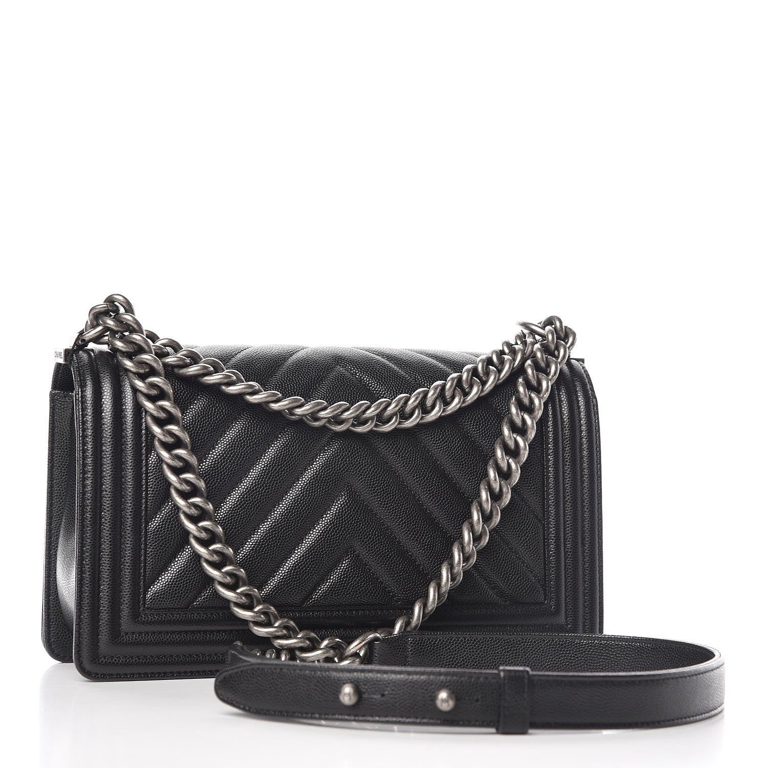 Chanel Caviar Chevron Quilted Medium Boy Flap Black 3 of 10
