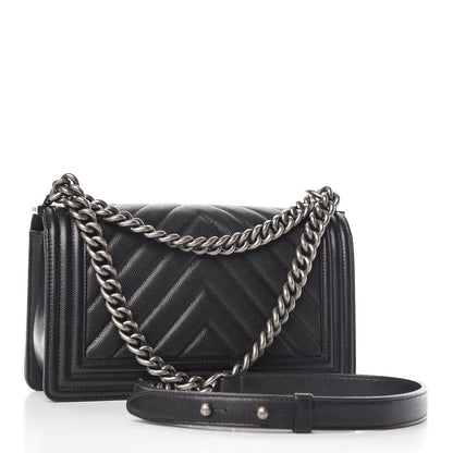Chanel Caviar Chevron Quilted Medium Boy Flap Black 3 of 10