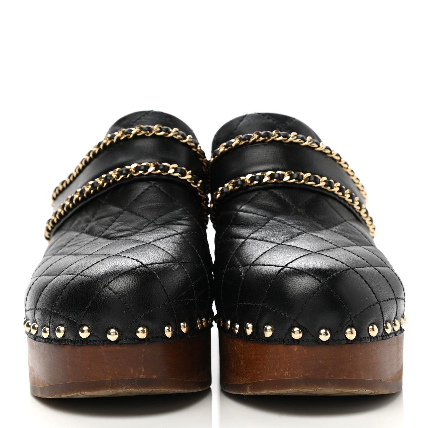 Lambskin Quilted Chain Clog Mules 38 Black