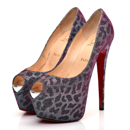 Christian Louboutin Lame Leopard Highness 160 Pumps 39.5 Turquoise Violet 3 of 7