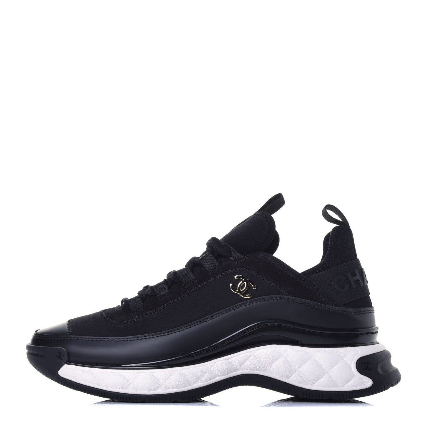 Fabric Calfskin Suede CC Sneakers 37.5 Black