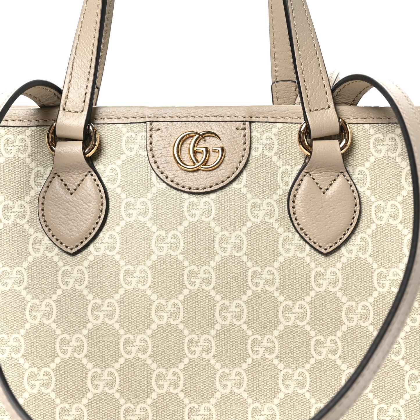 GG Supreme Monogram Textured Dollar Calfskin Small Ophidia Shoulder Tote Bag Beige Mystic White Oatmeal