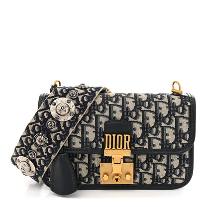 Christian Dior Oblique Small DiorAddict Flap Bag Navy Blue 1 of 12
