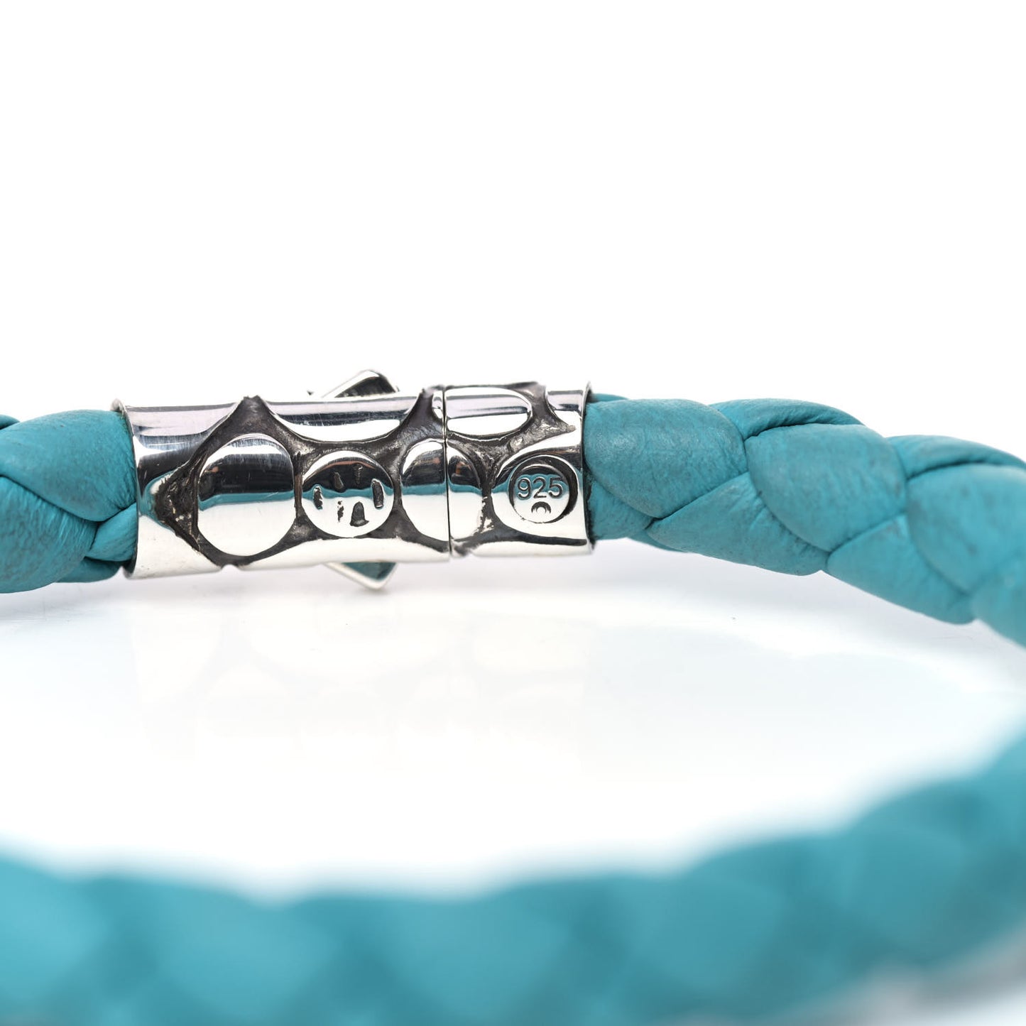 Sterling Silver Leather Braided Bracelet Turquoise M
