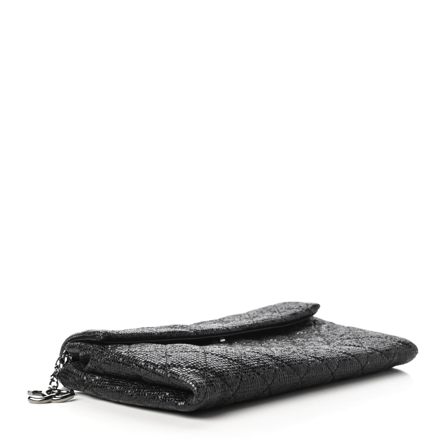 Chanel Iridescent Vinyl Quilted Clutch With Chain Black 4 of 11