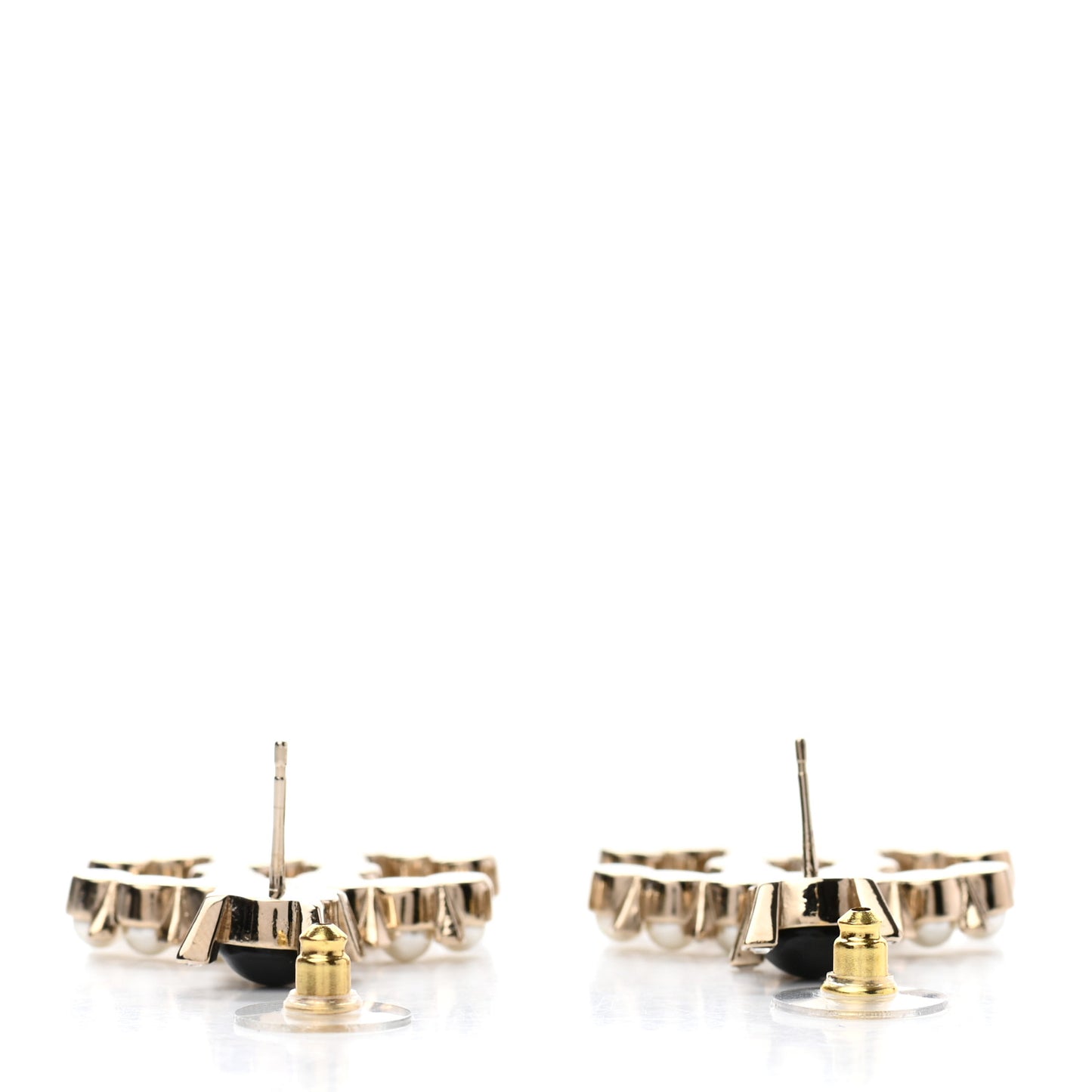 Resin Crystal Pearl CC Drop Earrings Black Gold