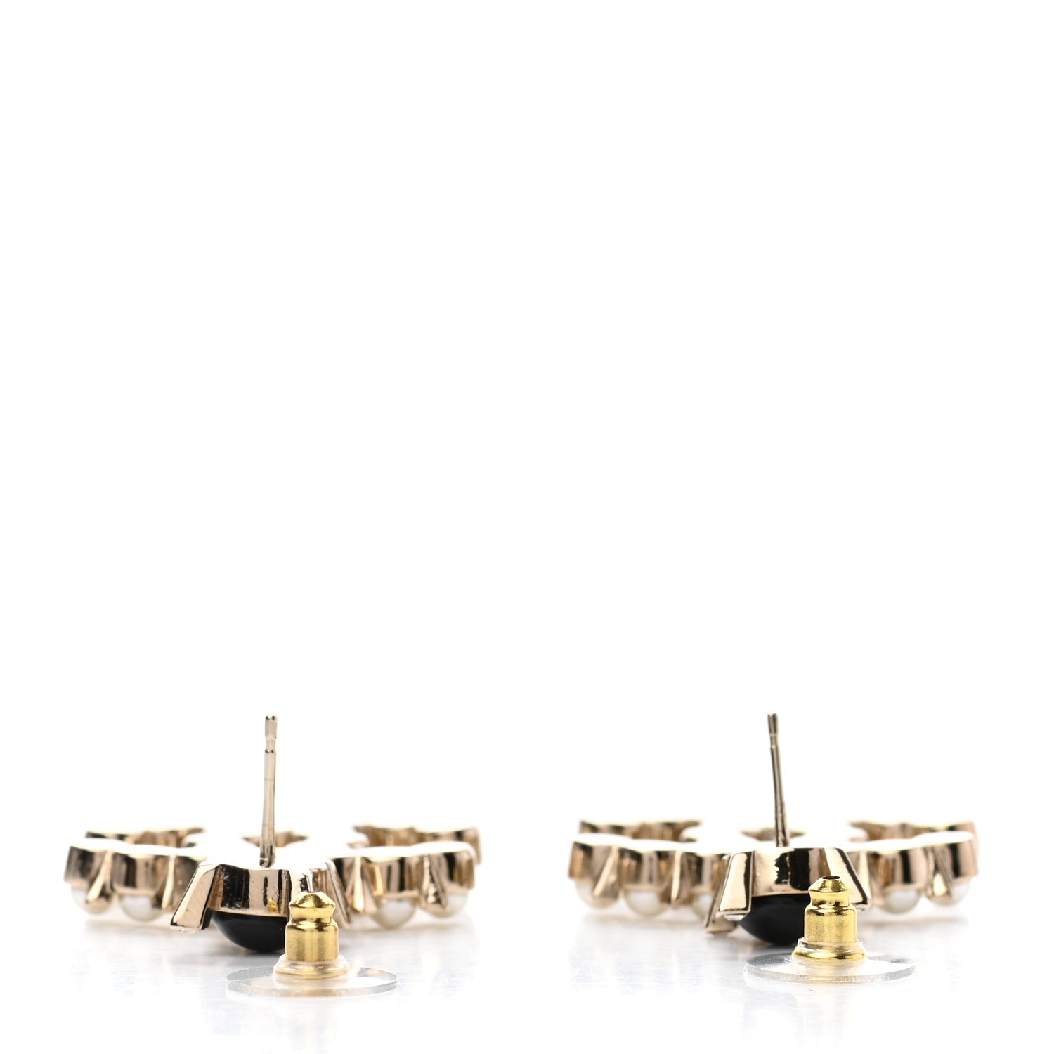 Chanel Resin Crystal Pearl CC Drop Earrings Black Gold 3 of 4