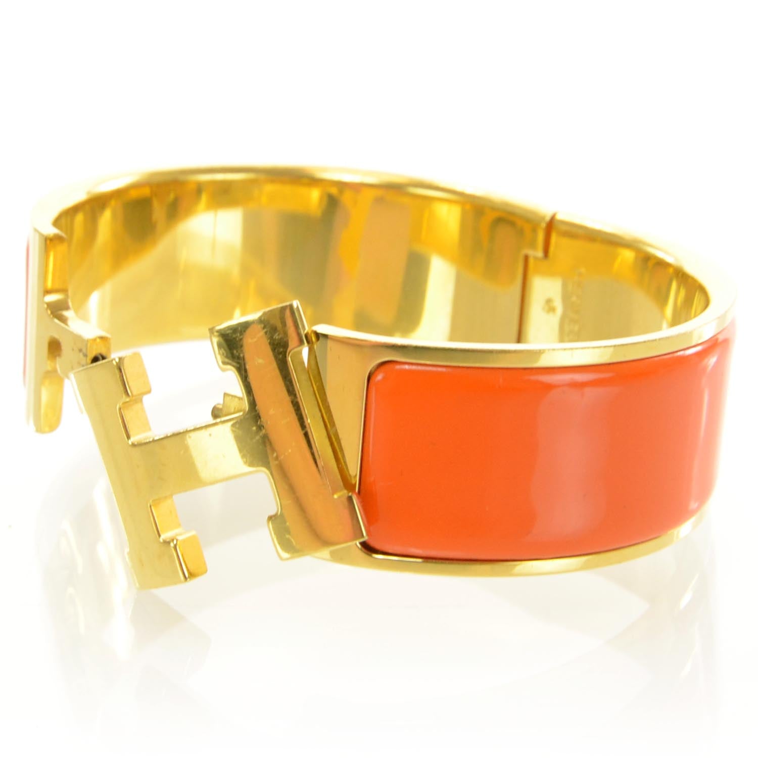 Hermes Enamel Clic Clac H Bracelet Wide Orange Gold 5 of 6