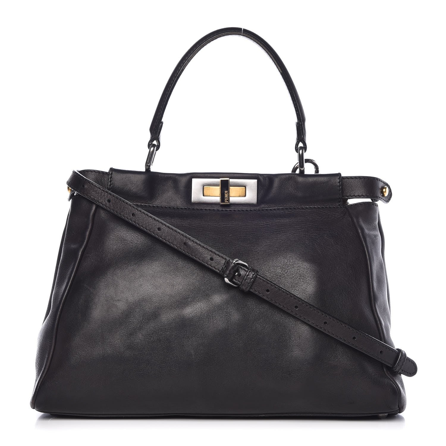 Fendi Calfskin Calf Hair Leopard Print Medium Peekaboo Iconic Satchel Black 4 of 16
