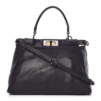 Fendi Calfskin Calf Hair Leopard Print Medium Peekaboo Iconic Satchel Black 4 of 16