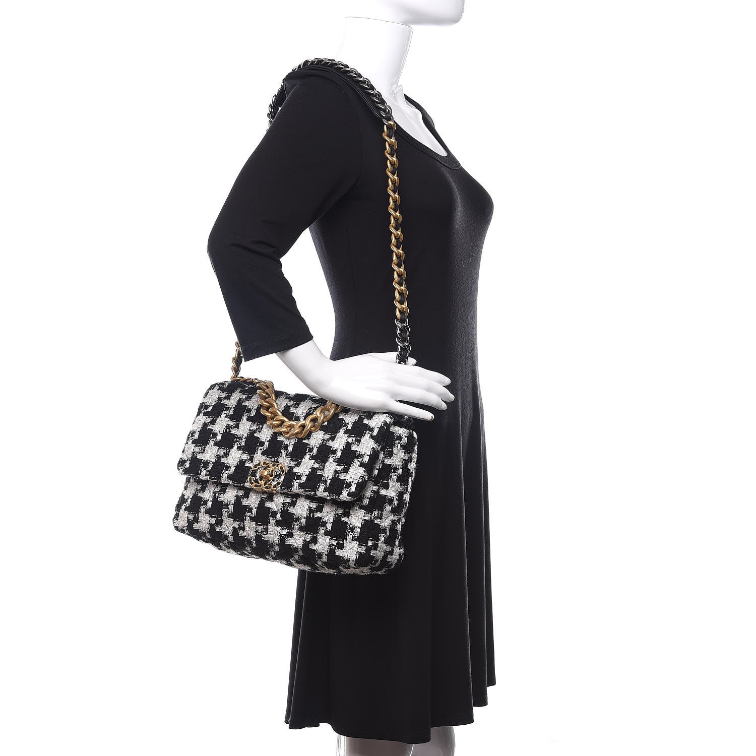 Chanel Tweed Quilted Large 19 Flap Black Ecru White 2 of 11
